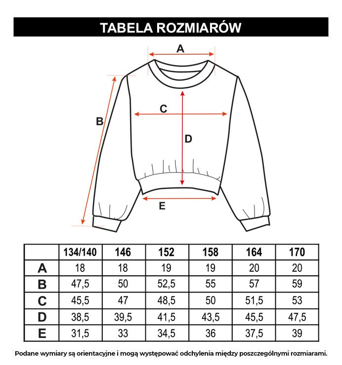 Tabela rozmiarów - Czarna bluza dresowa z nadrukiem