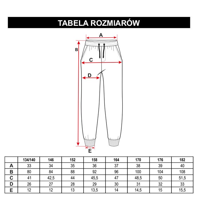 Tabela rozmiarów - Czarne dresowe spodnie RECKLESS