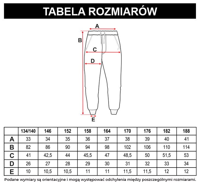 Tabela rozmiarów - Szare spodnie dresowe