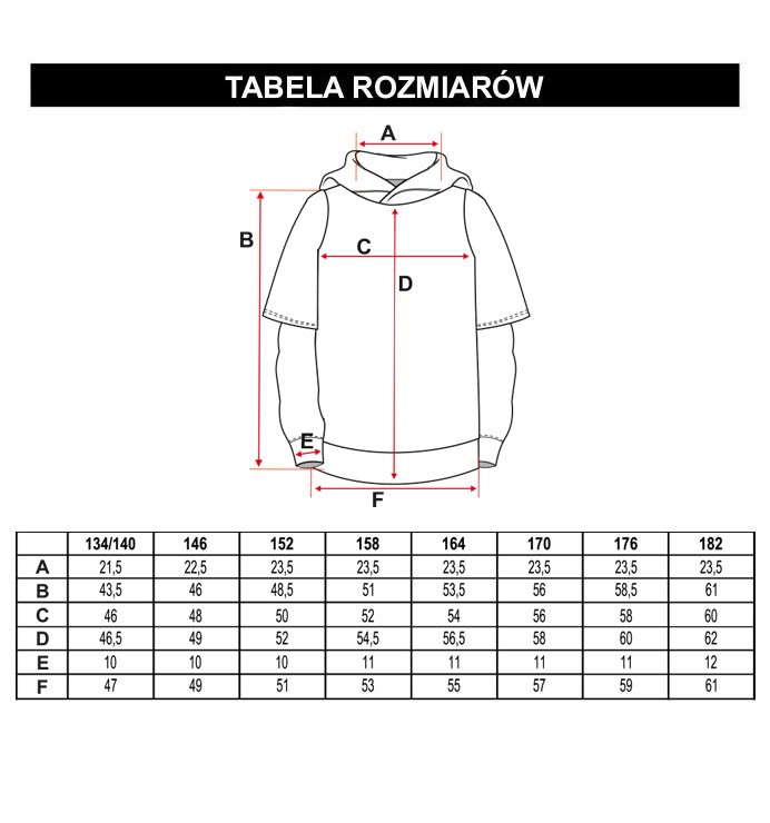 Tabela rozmiarów - Bluza dresowa a'la koszula z kapturem