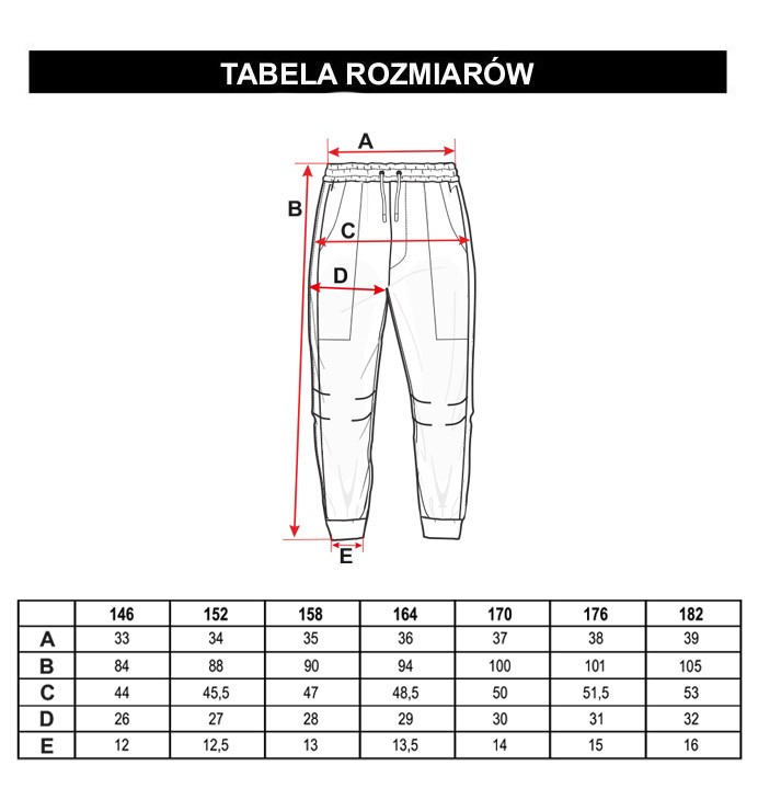 Tabela rozmiarów - Musztardowe spodnie joggery z ozdobnymi kieszeniami