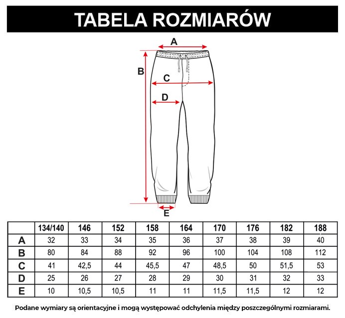 Tabela rozmiarów - Zielone spodnie dresowe
